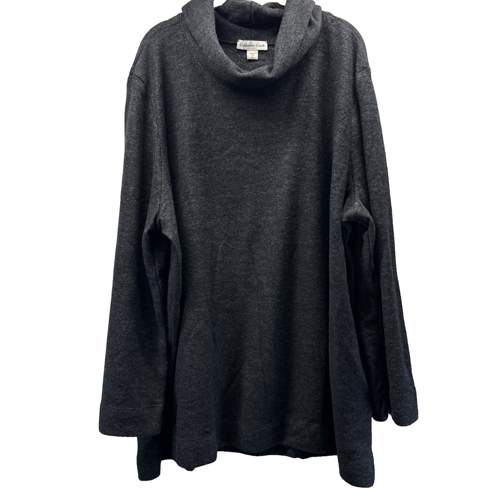 Coldwater Creek Women's Tunic Top Sz 3X Solid Gray Cowl Neck Long Sleeves Soft
